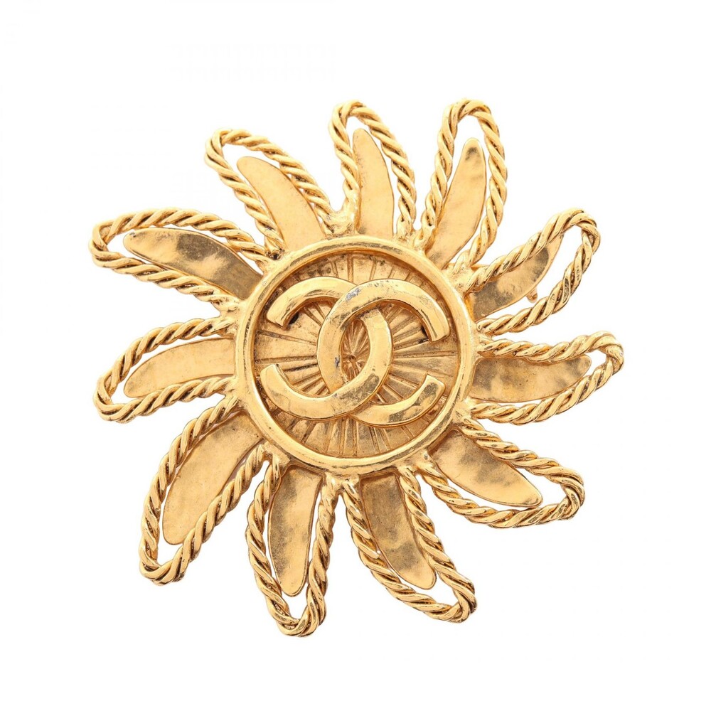 Chanel Coco Mark Flower Brooch Pin Gold #303304C67B
